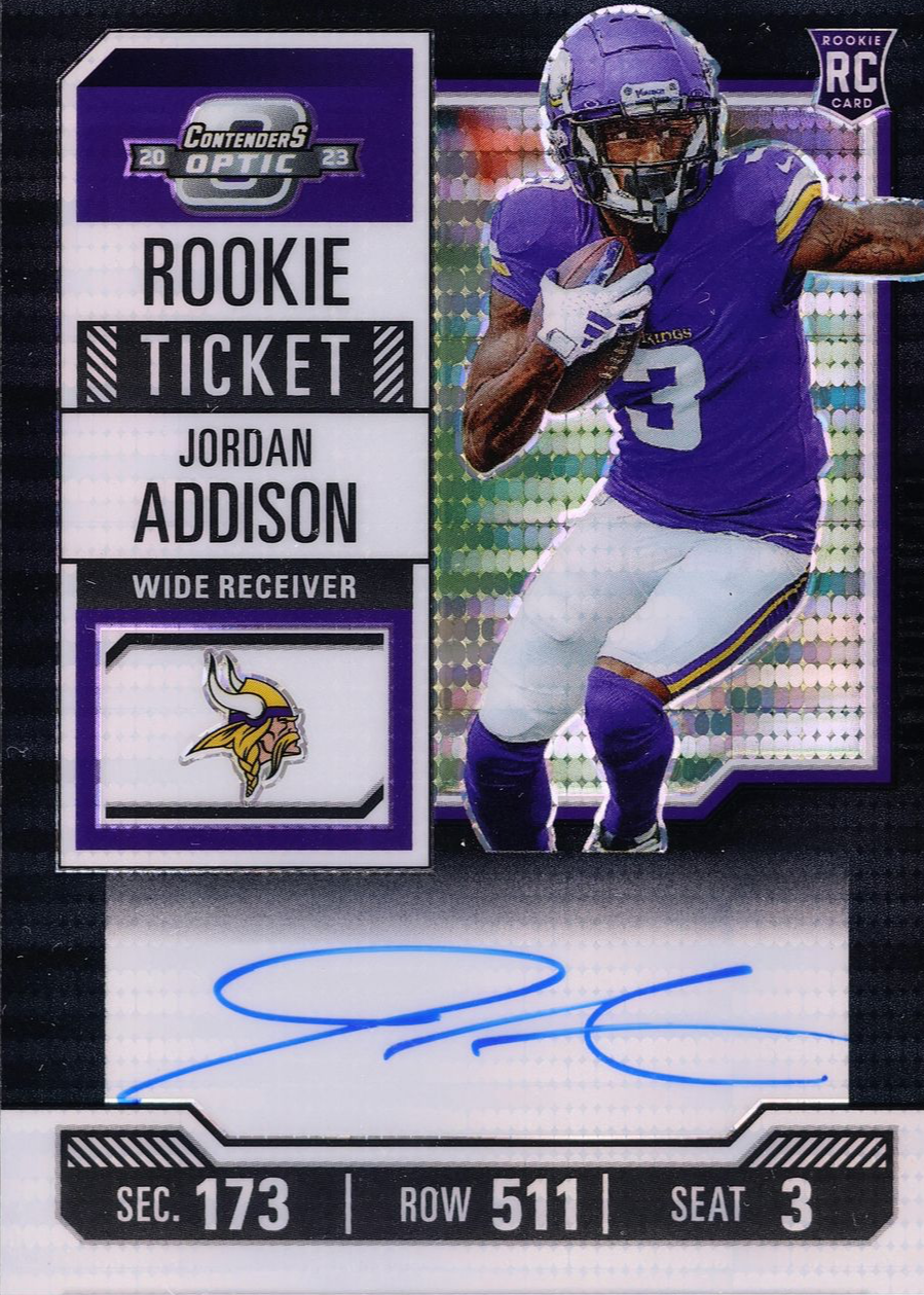 Jordan Addison 2023 Contenders Optic #120 Rookie Ticket Auto - Black ...