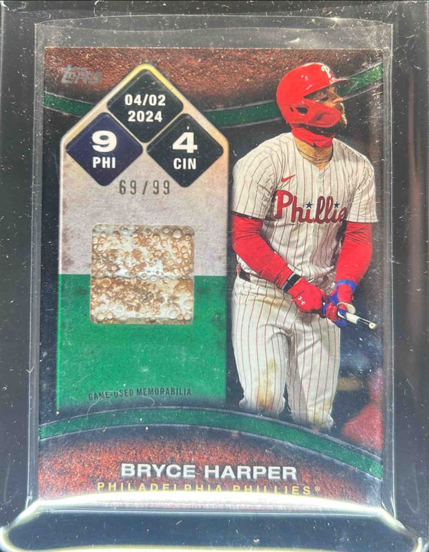 Bryce Harper 2025 Topps #RTB-BHAR Rounding the Bases Relics (Series 2) - Green /99 RAW