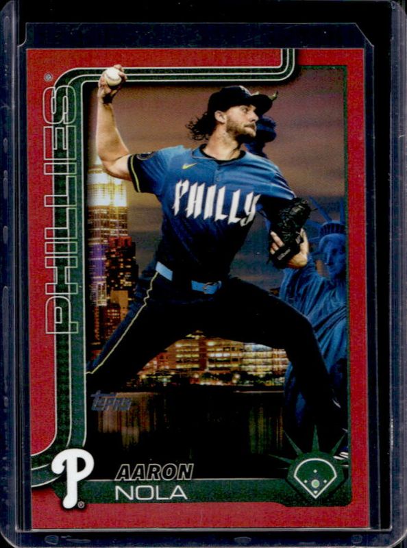 Aaron Nola 2025 Topps #454 FF NYC Big Apple Variation - Red Foil /5 RAW