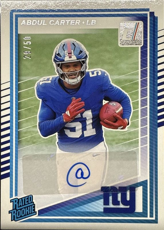 Abdul Carter 2025 Donruss #315 Rated Rookie Autographs (/50) RAW