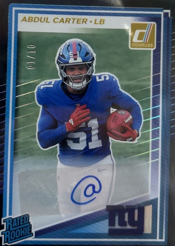 Abdul Carter 2025 Donruss #315 Rated Rookie Autographs - Black /10 RAW