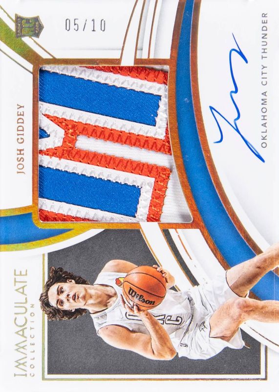Josh Giddey 2021 Immaculate #PPA-JGY Premium Patch Autographs - Gold (/10) Rookie RAW
