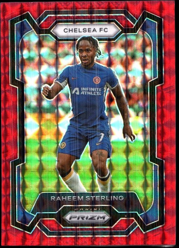 Raheem Sterling 2023 Prizm Premier League #184 Red Mosaic RAW