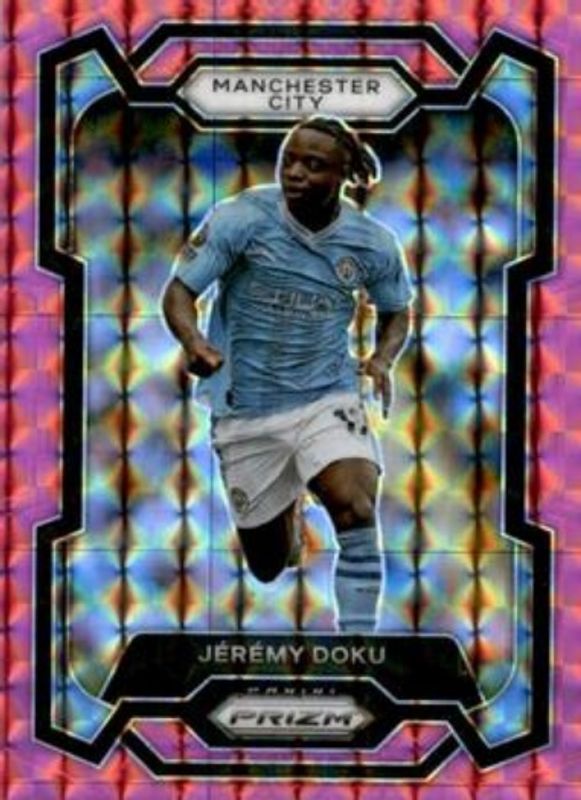 Jeremy Doku 2023 Prizm Premier League #11 Pink Mosaic RAW