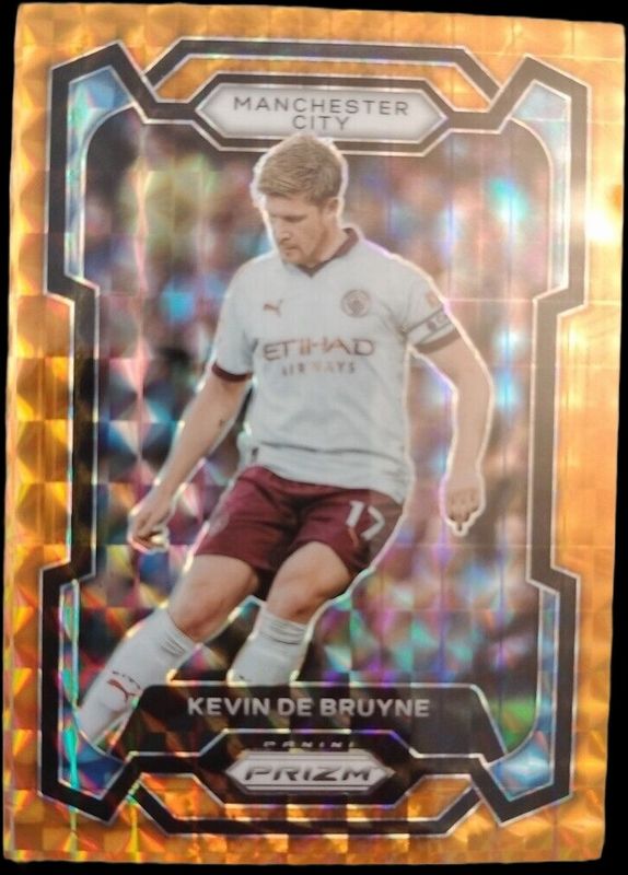 Kevin De Bruyne 2023 Prizm Premier League #7 Orange Mosaic RAW