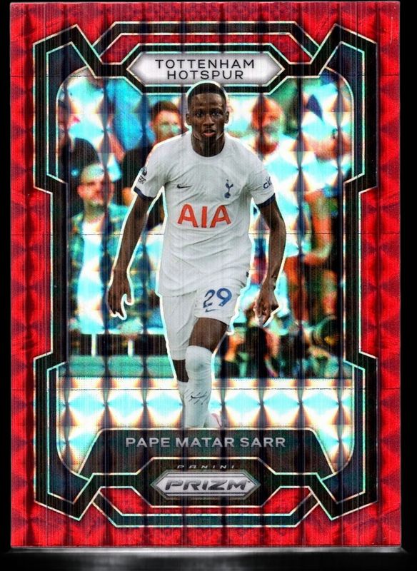 Pape Matar Sarr 2023 Prizm Premier League #136 Red Mosaic RAW