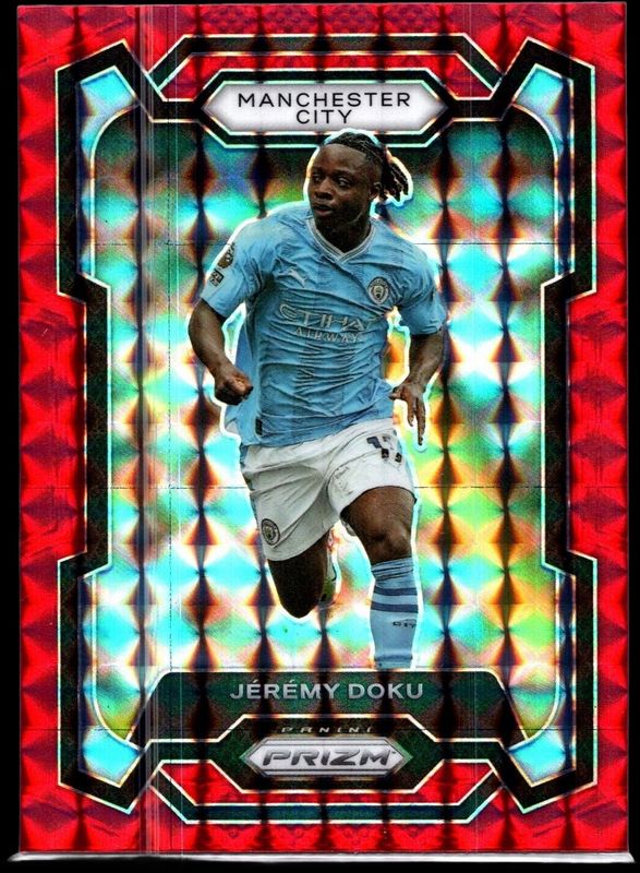 Jeremy Doku 2023 Prizm Premier League #11 Red Mosaic RAW