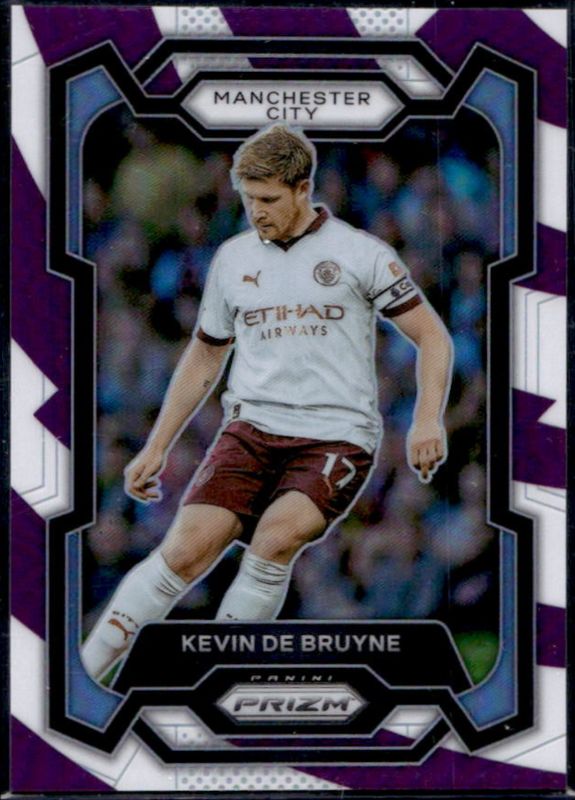 Kevin De Bruyne 2023 Prizm Premier League #7 Purple & White Stripes /92 RAW
