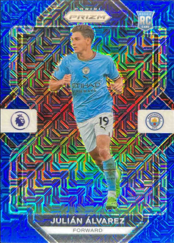 Julian Alvarez 2022 Prizm Premier League #16 Blue Mojo /25 Rookie RAW