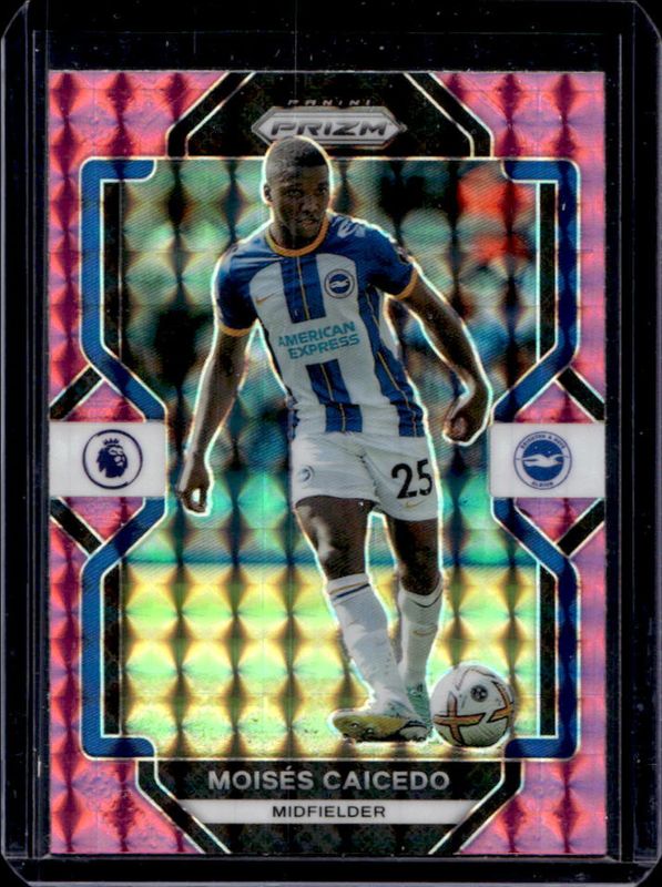 Moises Caicedo 2022 Prizm Premier League #135 Pink Mosaic Rookie RAW