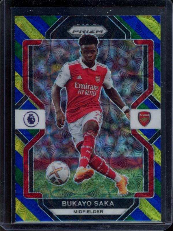 Bukayo Saka 2022 Prizm Premier League #152 Choice Blue Yellow Green RAW