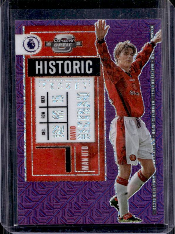 David Beckham 2020 Chronicles #1 Contenders Historic Rookie Ticket Premier League Purple Mojo RAW