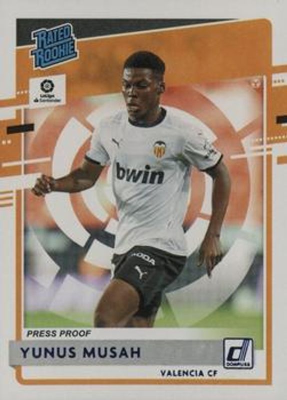 Yunus Musah 2020 Chronicles #3 Donruss Rated Rookies La Liga Press Proof - Blue /99 RAW