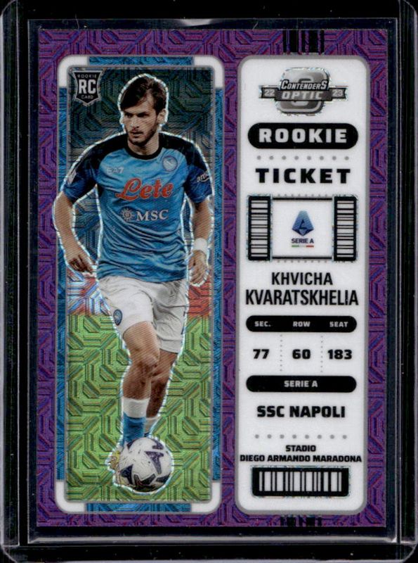 Khvicha Kvaratskhelia 2022 Chronicles #296 Contenders Optic Rookie Ticket Serie A - Purple Mojo RAW