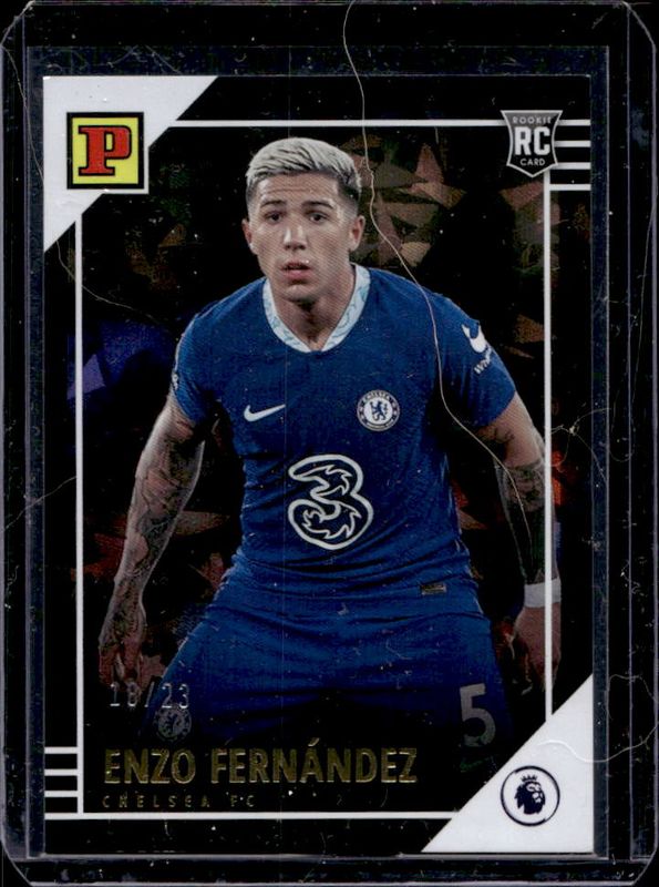 Enzo Fernandez 2022 Chronicles #48 Panini Premier League Cracked - Ice /23 Rookie RAW
