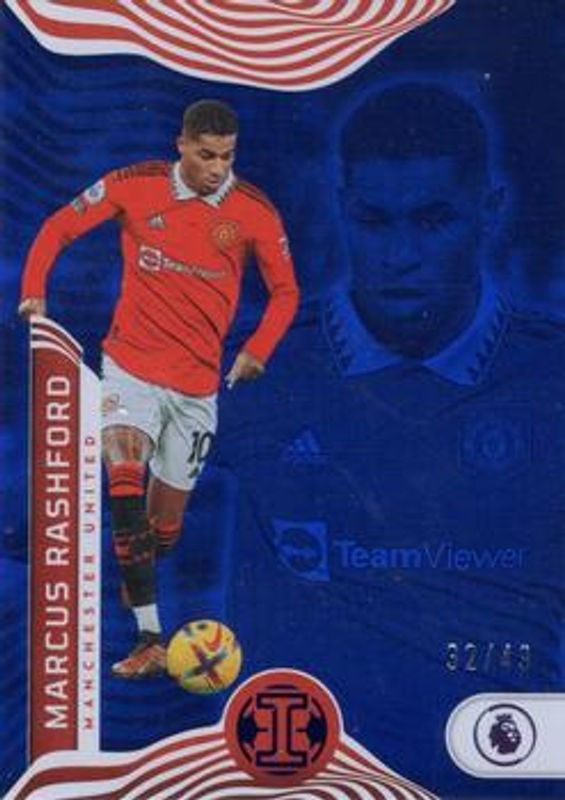 Marcus Rashford 2022 Chronicles #196 Illusions Premier League Trophy Collection - Blue /49 RAW