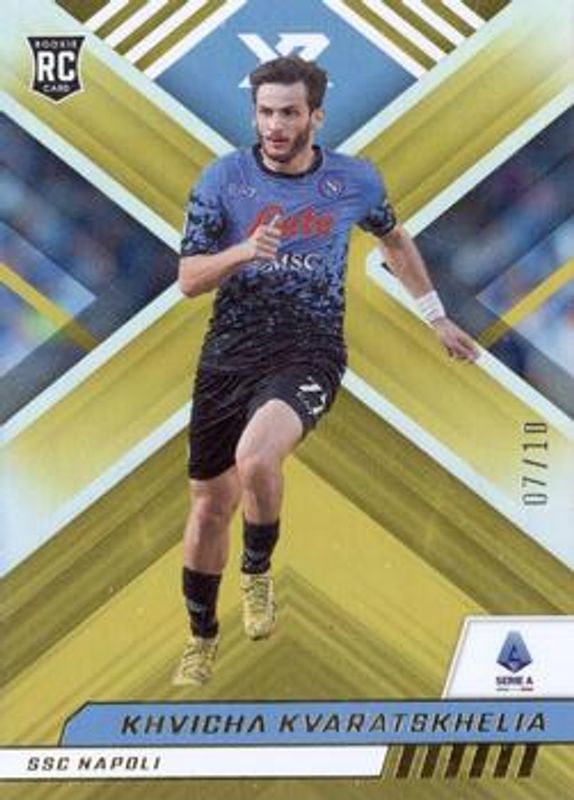 Khvicha Kvaratskhelia 2022 Chronicles #118 XR Serie A - Gold /10 Rookie RAW