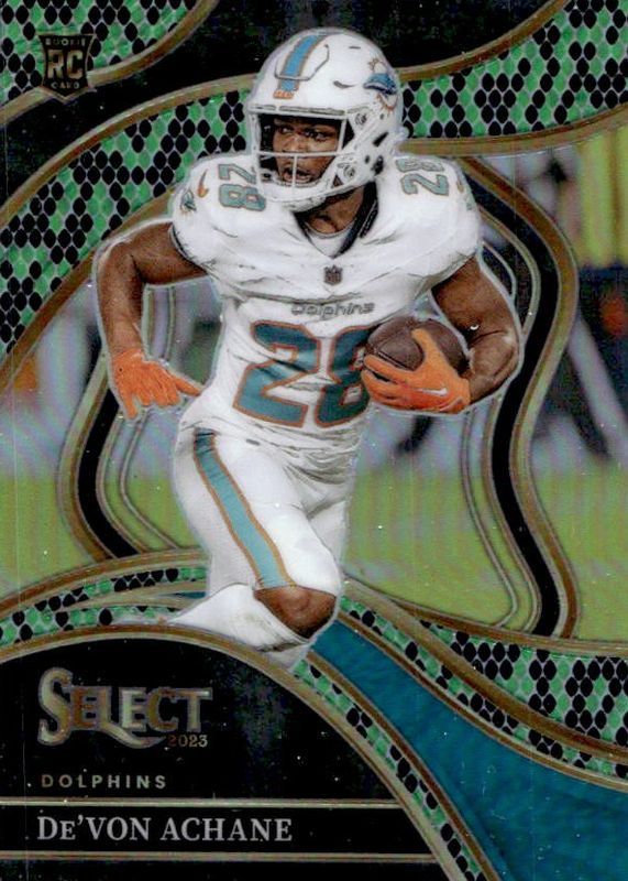De'Von Achane 2023 Select #274 Club Level Green & Black Snakeskin /2 Rookie RAW