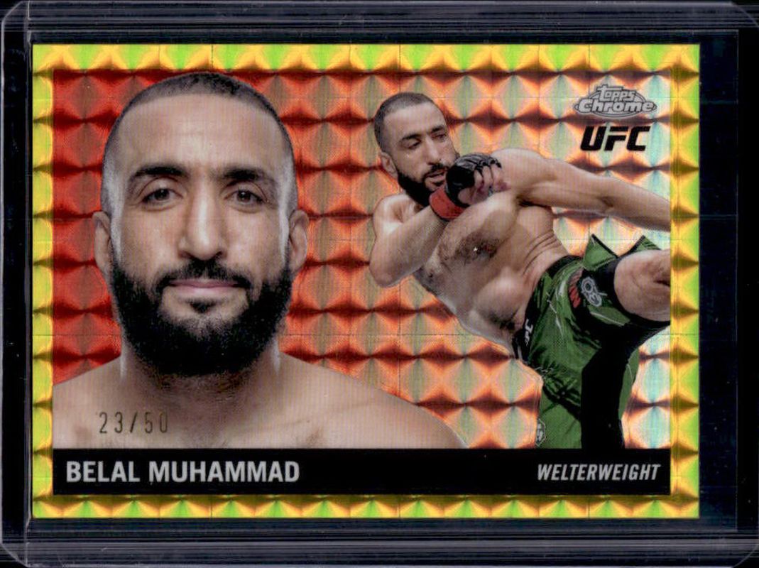 Belal Muhammad 2025 Topps Chrome UFC #55T-18 1955 Topps - Gold Geometric Refractor /50 RAW