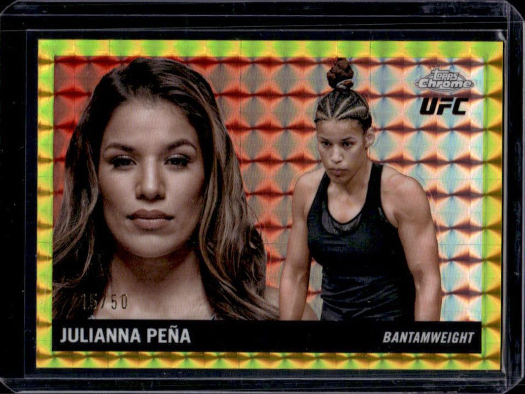 Julianna Pena 2025 Topps Chrome UFC #55T-8 1955 Topps - Gold Geometric Refractor /50 RAW