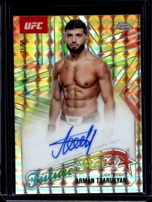 Arman Tsarukyan 2025 Topps Chrome UFC #FSA-AT Future Stars Autographs - Gold Geometric Refractor /50 RAW
