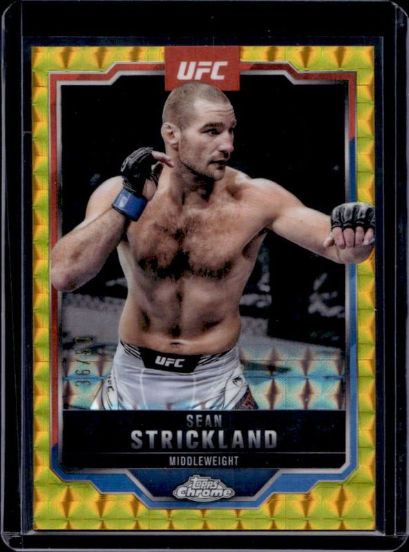 Sean Strickland 2025 Topps Chrome UFC #74 Gold Geometric Refractor /50 RAW