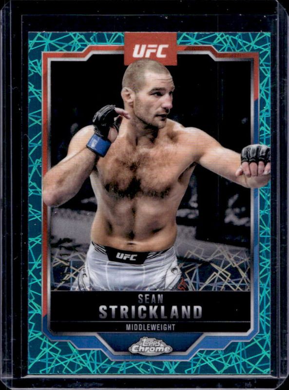 Sean Strickland 2025 Topps Chrome UFC #74 Teal Lazer Refractor /175 RAW