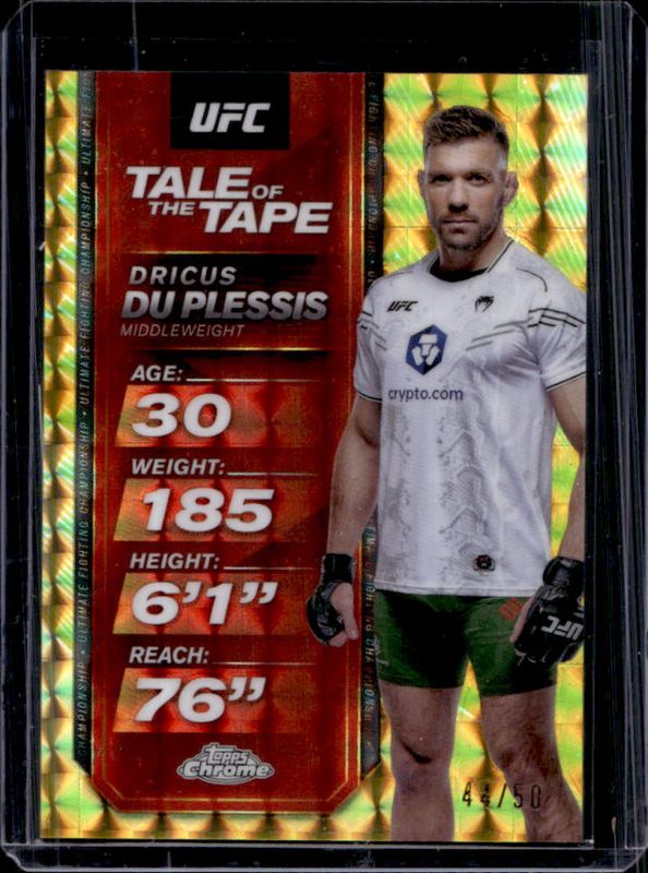 Dricus du Plessis 2025 Topps Chrome UFC #TTT-6 Tale of the Tape - Gold Geometric Refractor /50 RAW