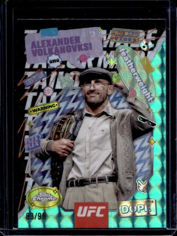 Alexander Volkanovski 2025 Topps Chrome UFC #TRM-3 Tailor Made - Aqua Geometric Refractor /99 RAW