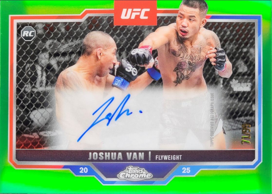Joshua Van 2025 Topps Chrome UFC #CRA-JV Chrome Rookie Autographs - Green Refractor /99 RAW