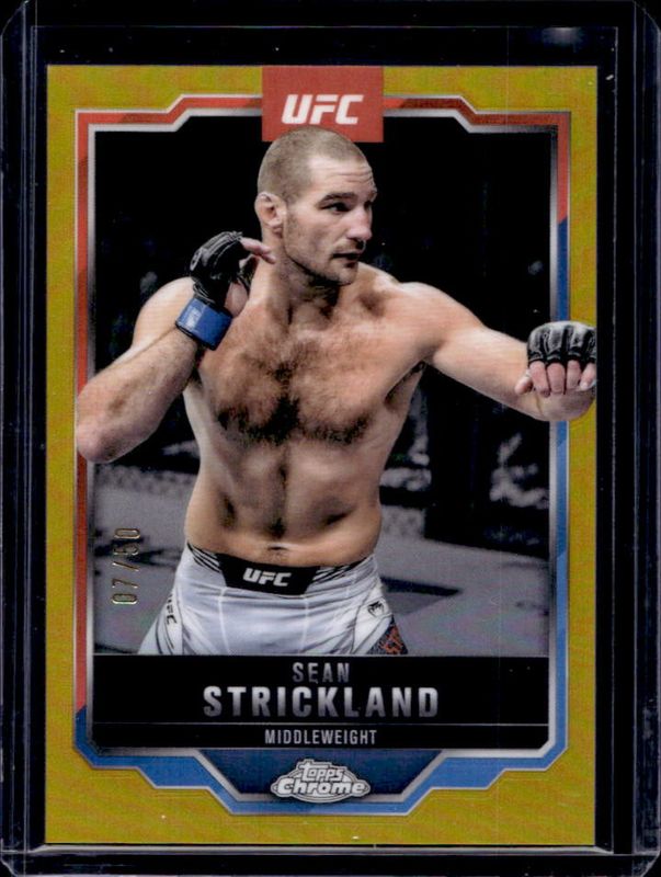 Sean Strickland 2025 Topps Chrome UFC #74 Gold Refractor /50 RAW