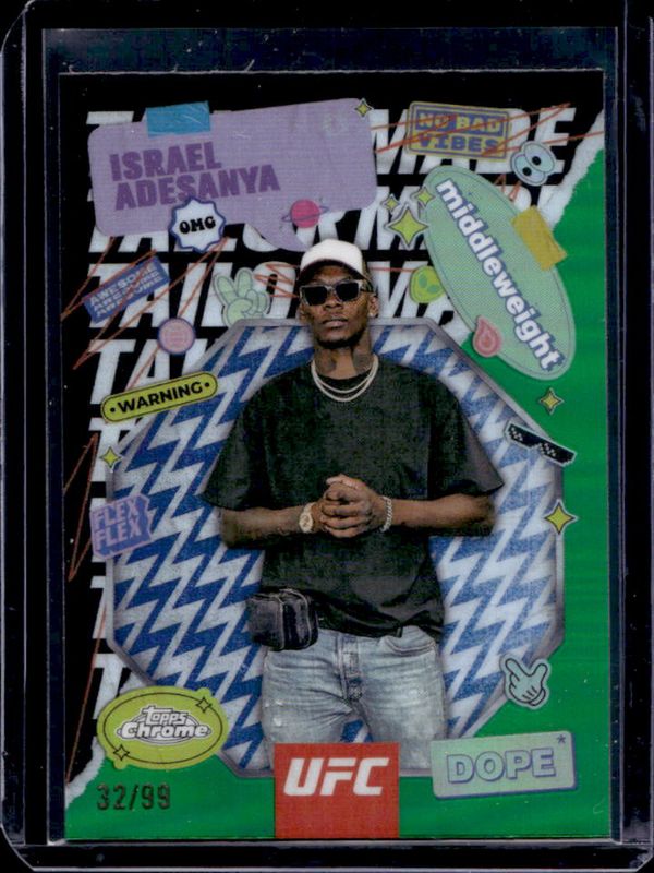 Israel Adesanya 2025 Topps Chrome UFC #TRM-4 Tailor Made - Green Refractor /99 RAW