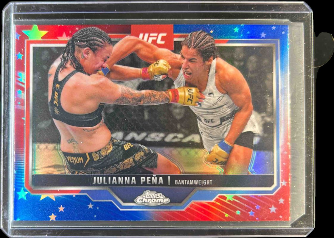 Julianna Pena 2025 Topps Chrome UFC #142 Red & Blue Refractor RAW