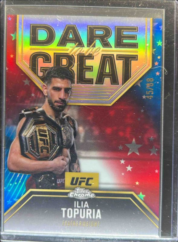 Ilia Topuria 2025 Topps Chrome UFC #DBG-6 Dare to Be Great - Red, White & Blue Refractor /88 RAW