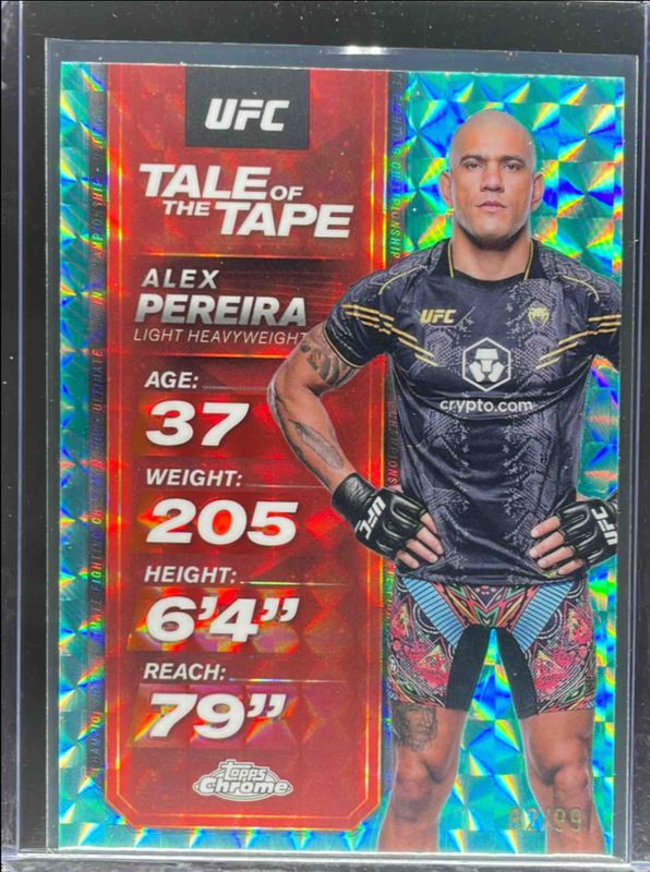 Alex Pereira 2025 Topps Chrome UFC #TTT-9 Tale of the Tape - Aqua Geometric Refractor /99 RAW