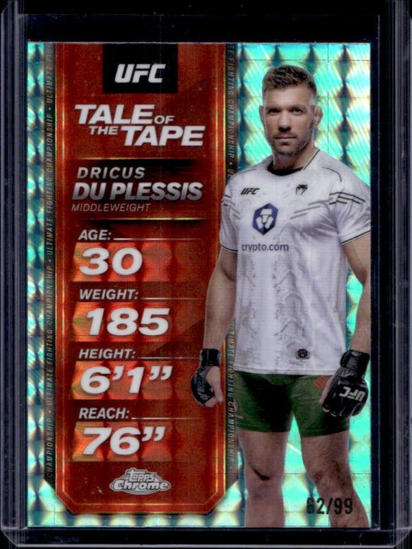 Dricus du Plessis 2025 Topps Chrome UFC #TTT-6 Tale of the Tape - Aqua Geometric Refractor /99 RAW