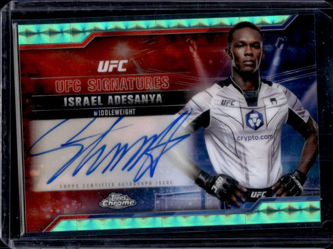 Israel Adesanya 2025 Topps Chrome UFC #SIG-IA UFC Signatures - Aqua Geometric Refractor RAW