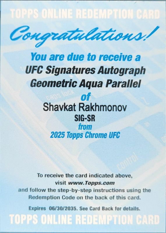 Shavkat Rakhmonov 2025 Topps Chrome UFC #SIG-SR UFC Signatures - Aqua Geometric Refractor RAW