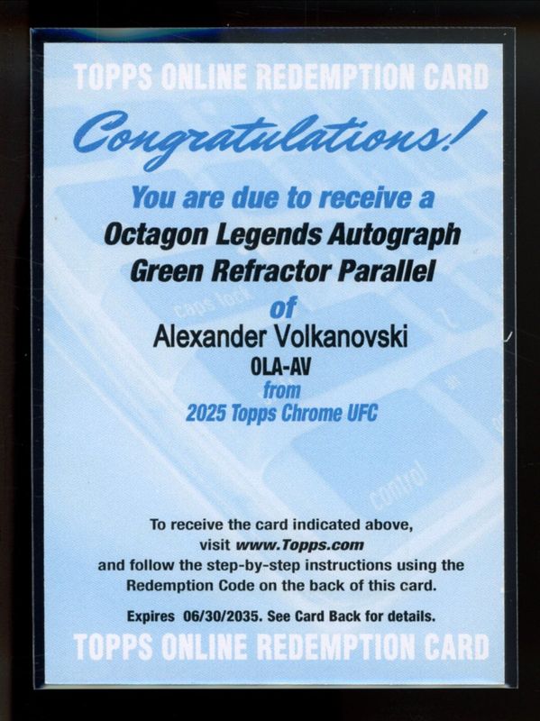 Alexander Volkanovski 2025 Topps Chrome UFC #OLA-AV Octagon Legends Autographs - Green Refractor /99 RAW