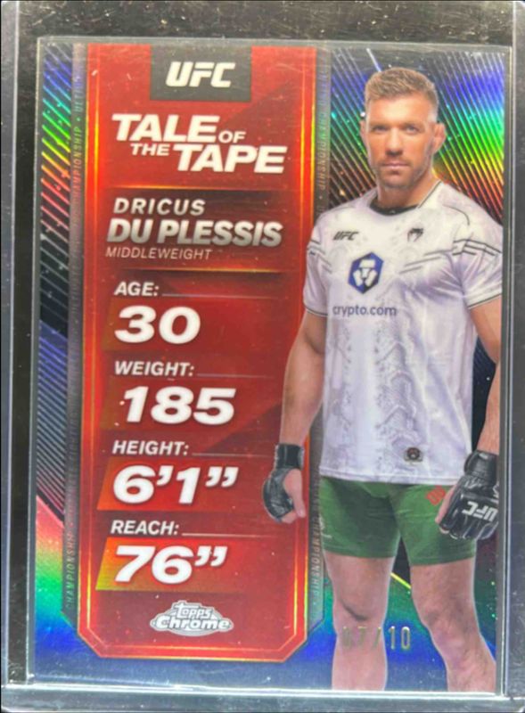 Dricus du Plessis 2025 Topps Chrome UFC #TTT-6 Tale of the Tape - Black Refractor /10 RAW