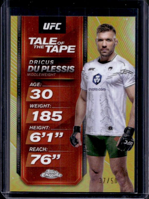 Dricus du Plessis 2025 Topps Chrome UFC #TTT-6 Tale of the Tape - Gold Refractor /50 RAW