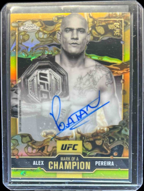 Alex Pereira 2025 Topps Chrome UFC #MOC-AP Mark of a Champion Autographs - Gold Refractor /50 RAW