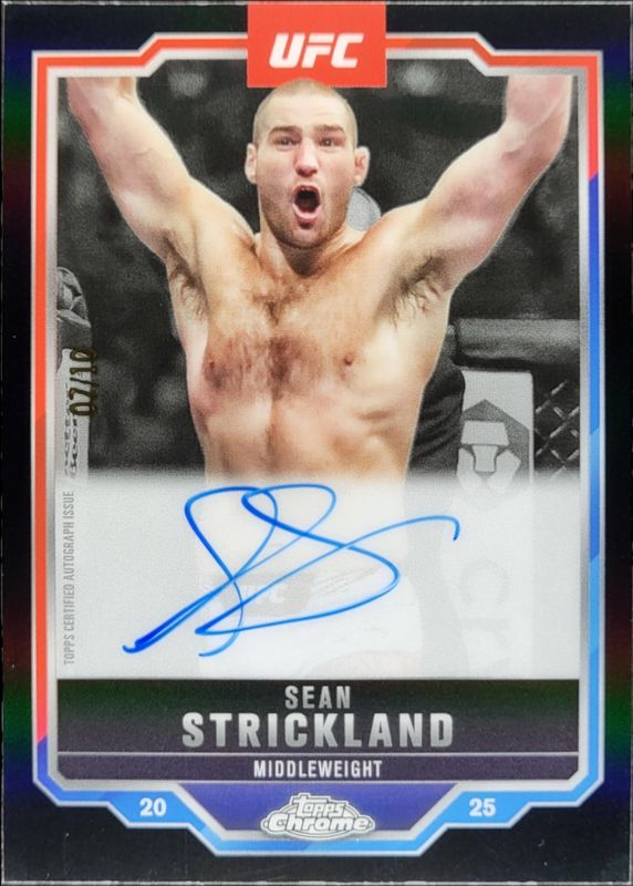 Sean Strickland 2025 Topps Chrome UFC #CVA-SS Chrome Veteran Autographs - Black Refractor /10 RAW