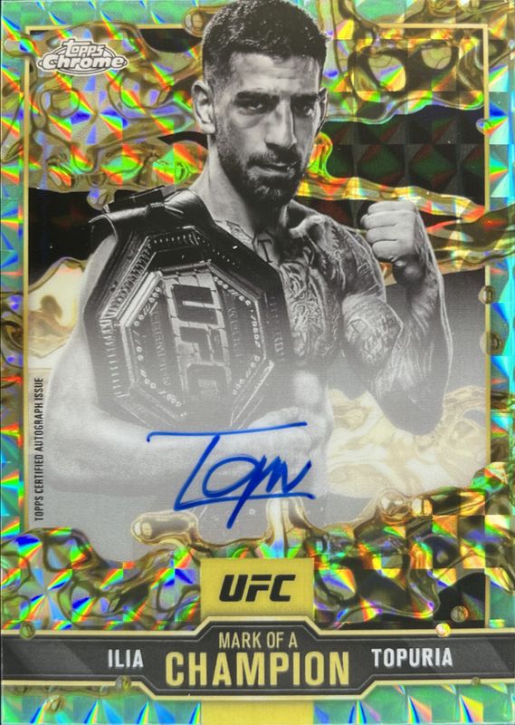 Ilia Topuria 2025 Topps Chrome UFC #MOC-IT Mark of a Champion Autographs - Aqua Geometric Refractor RAW