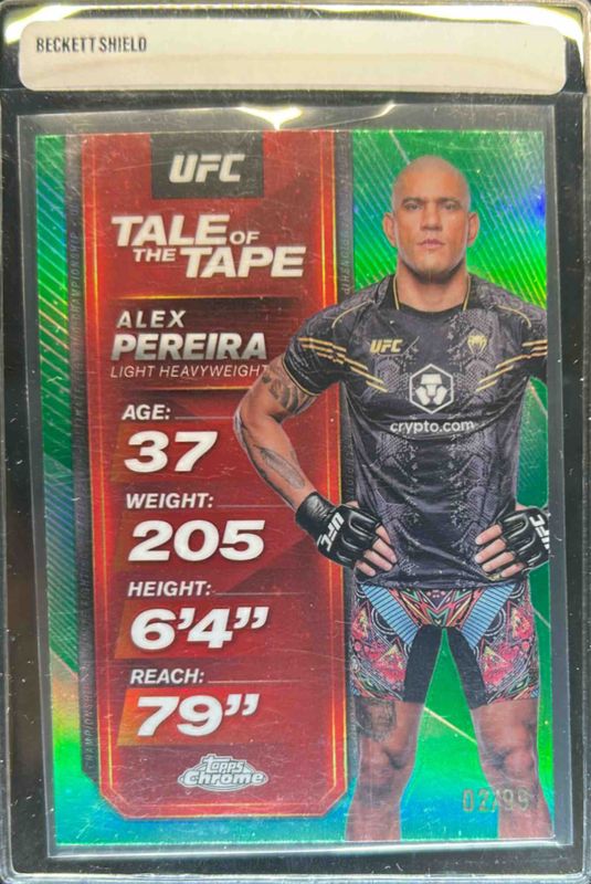 Alex Pereira 2025 Topps Chrome UFC #TTT-9 Tale of the Tape - Green Refractor /99 RAW