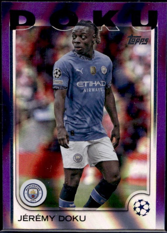 Jeremy Doku 2024 Topps UEFA Club Competitions #69 Purple Flowfractor RAW