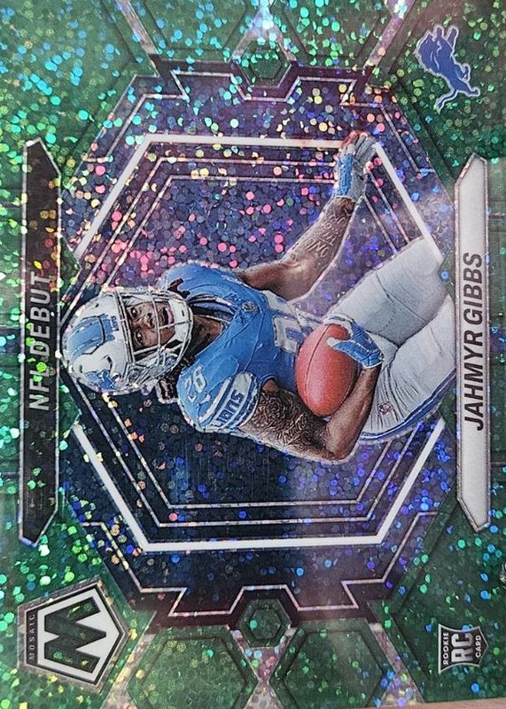 Jahmyr Gibbs 2023 Mosaic #ND-10 NFL Debut - Green Sparkle /8 Rookie RAW