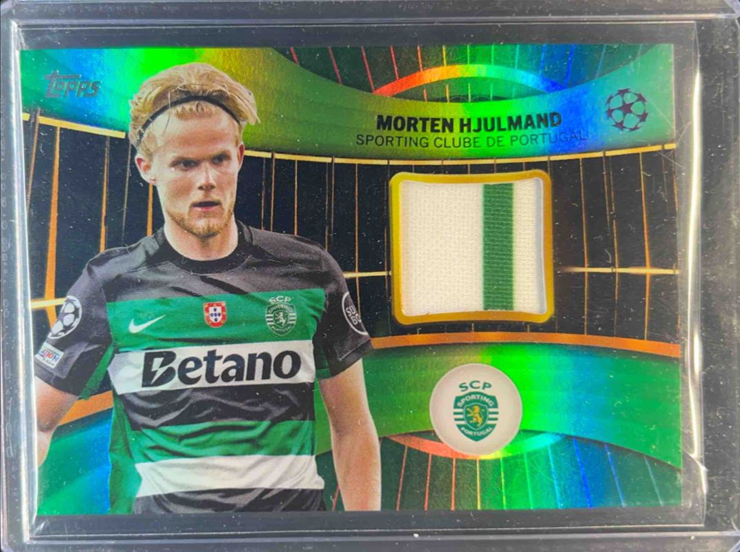 Morten Hjulmand 2024 Topps UEFA Club Competitions #SR-HJ Topps Superstar Relics - Green Foilboard /99 RAW