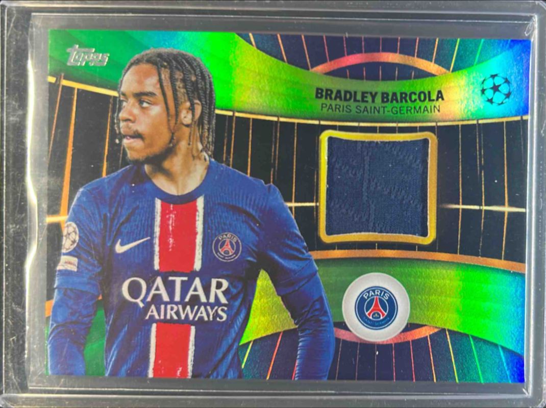 Bradley Barcola 2024 Topps UEFA Club Competitions #SR-BB Topps Superstar Relics - Green Foilboard /99 RAW
