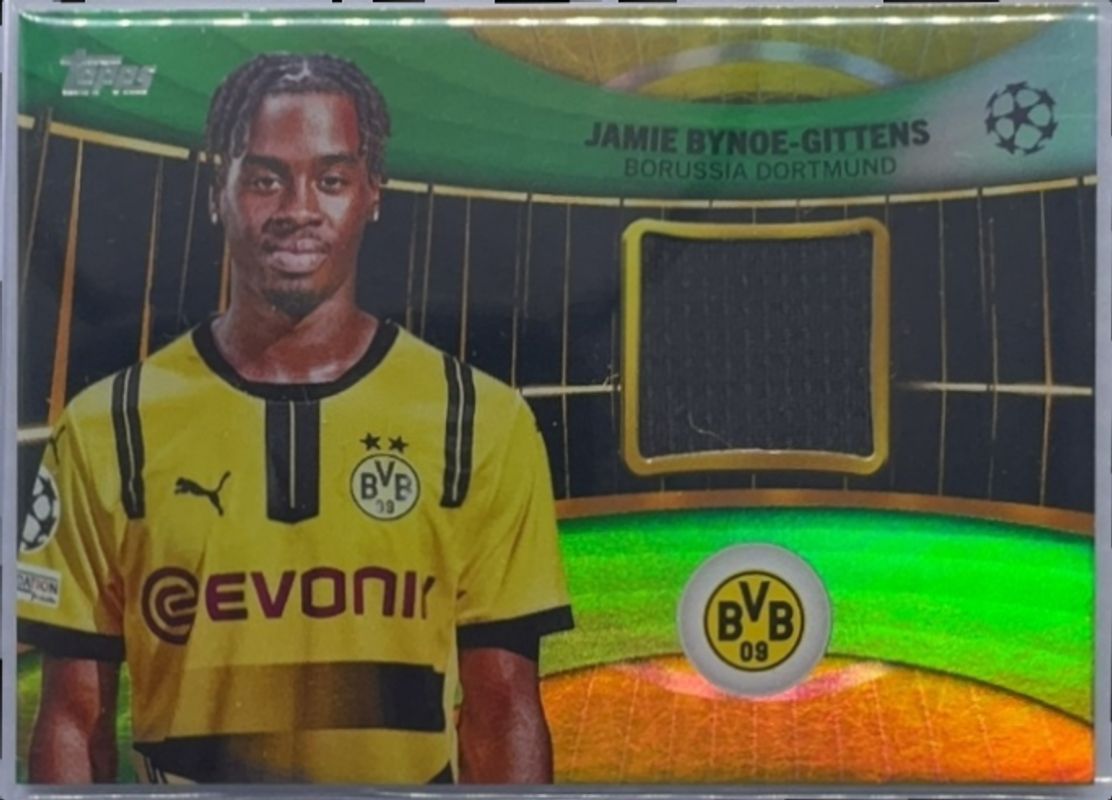 Jamie Bynoe-Gittens 2024 Topps UEFA Club Competitions #SR-JB Topps Superstar Relics - Green Foilboard /99 RAW